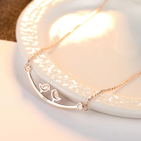 Sterling Silver Birds in Love Pendant with Chain - Enumu