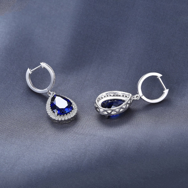 Pure 92.5 Sterling Silver 11.5 Ct Blue Sapphire Dangle Earrings - Enumu