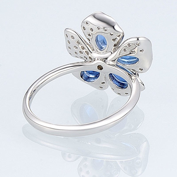 Pure 92.5 Sterling Silver Blue Sapphire Flower Set - Enumu