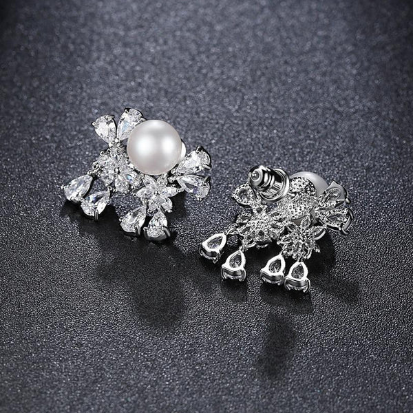 Zircon and Pearl Flower Studs - Enumu