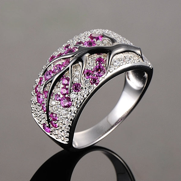 Sterling Silver Ruby and CZ Ring - Enumu