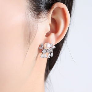 Zircon and Pearl Flower Studs - Enumu