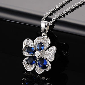 Pure 92.5 Sterling Silver Blue Sapphire Flower Pendant - Enumu