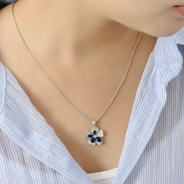 Pure 92.5 Sterling Silver Blue Sapphire Flower Pendant - Enumu