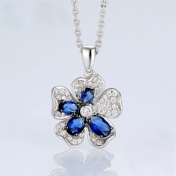 Pure 92.5 Sterling Silver Blue Sapphire Flower Set - Enumu