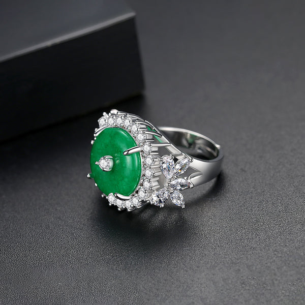 Jade Zircon Finger Adjustable/ Resizable Ring - Enumu