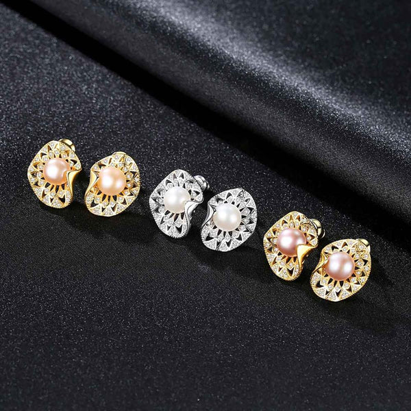 Sterling Silver Designer Pearl Studs - Enumu