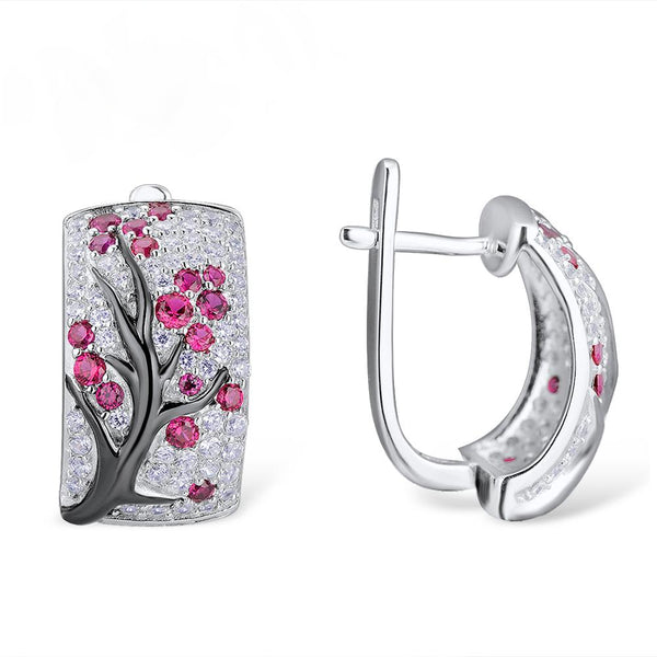 Pure 92.5 Sterling Silver Designer Ruby Ring and Earrings set - Enumu