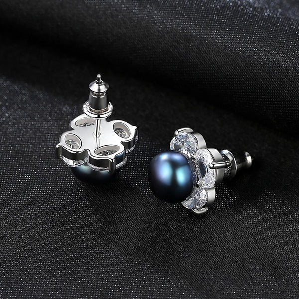 Sterling Silver Black Pearl Studs - Enumu