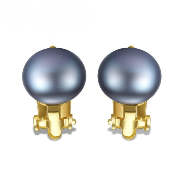 Sterling Silver Clip-on 18K Gold plated Gray Natural Pearl Studs - Enumu