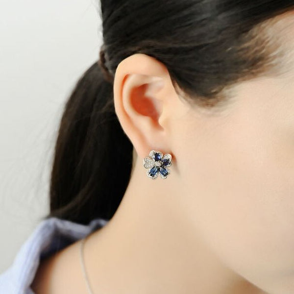 Pure 92.5 Sterling Silver Blue Sapphire Flower Set - Enumu