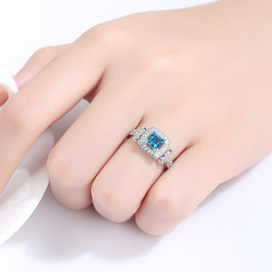 Pure 92.5 Sterling Silver Designer CZ & Blue Topaz Ring - Enumu