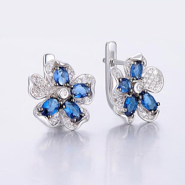 Pure 92.5 Sterling Silver Blue Sapphire Flower Set - Enumu