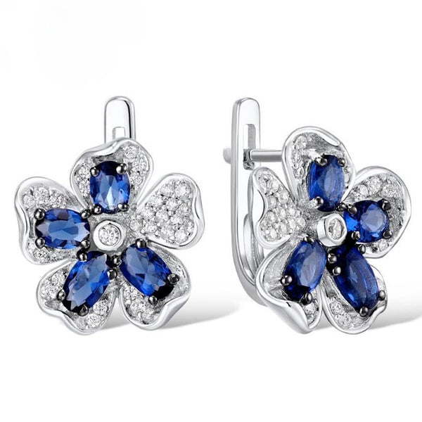 Pure 92.5 Sterling Silver Blue Sapphire Flower Set - Enumu