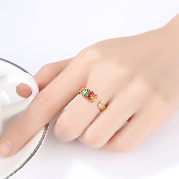 Sterling Silver Adjustable Gold plated Multi Gem Stone Ring - Enumu