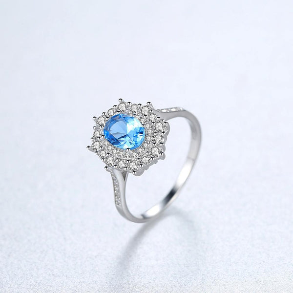 Pure 92.5 Sterling Silver Blue Topaz Designer Ring - Enumu