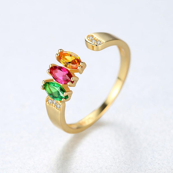 Sterling Silver Adjustable Gold plated Multi Gem Stone Ring - Enumu