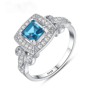 Pure 92.5 Sterling Silver Designer CZ & Blue Topaz Ring - Enumu