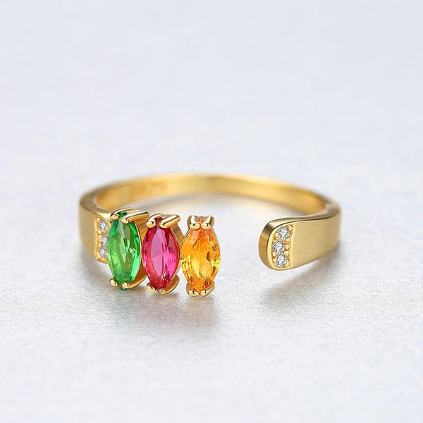 Sterling Silver Adjustable Gold plated Multi Gem Stone Ring - Enumu