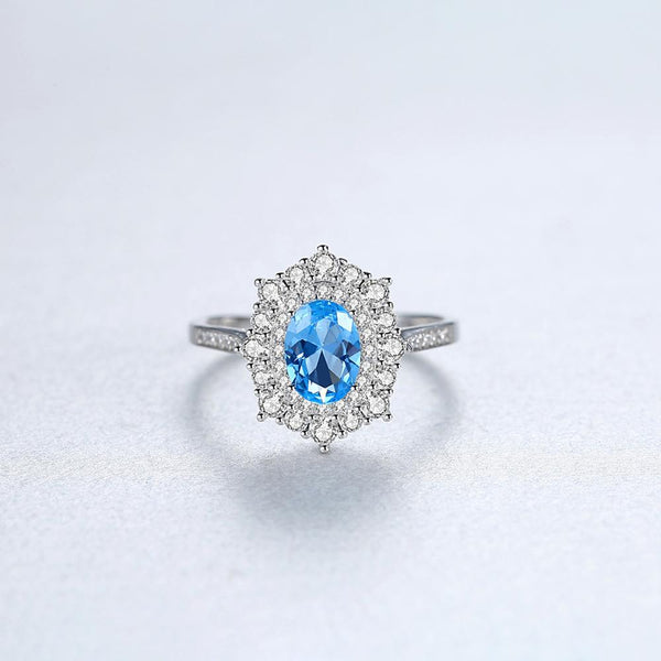 Pure 92.5 Sterling Silver Blue Topaz Designer Ring - Enumu