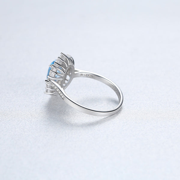 Pure 92.5 Sterling Silver Blue Topaz Designer Ring - Enumu
