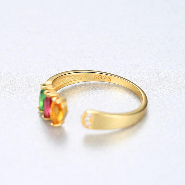 Sterling Silver Adjustable Gold plated Multi Gem Stone Ring - Enumu