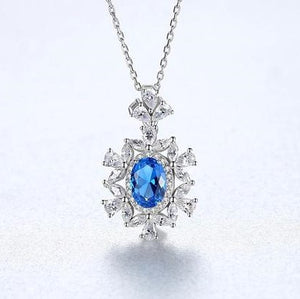 Pure 92.5 Sterling Silver Blue Topaz & CZ Pendant with Chain - Enumu
