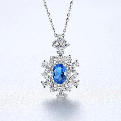 Pure 92.5 Sterling Silver Blue Topaz & CZ Pendant with Chain - Enumu
