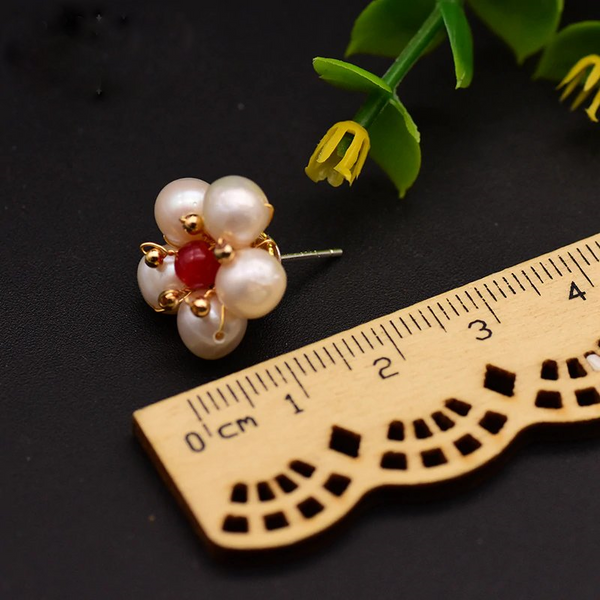 Pure Sterling Silver Pearl Watermelon Stone Studs - Enumu
