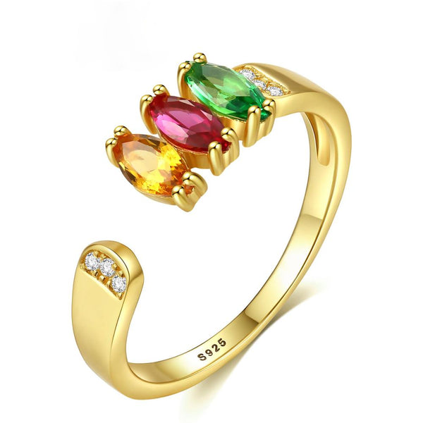 Sterling Silver Adjustable Gold plated Multi Gem Stone Ring - Enumu