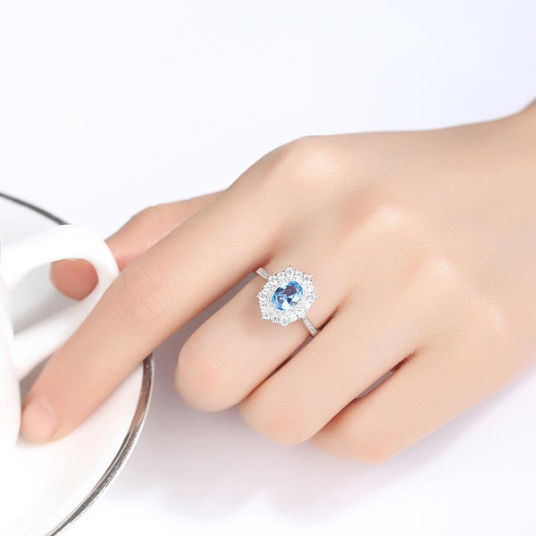 Pure 92.5 Sterling Silver Blue Topaz Designer Ring - Enumu