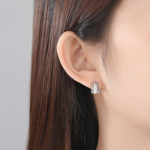 Pure 92.5 Sterling Silver A Bird in a Cage Studs - Enumu