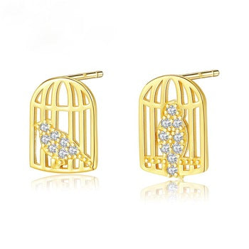 Pure 92.5 Sterling Silver A Bird in a Cage Studs - Enumu