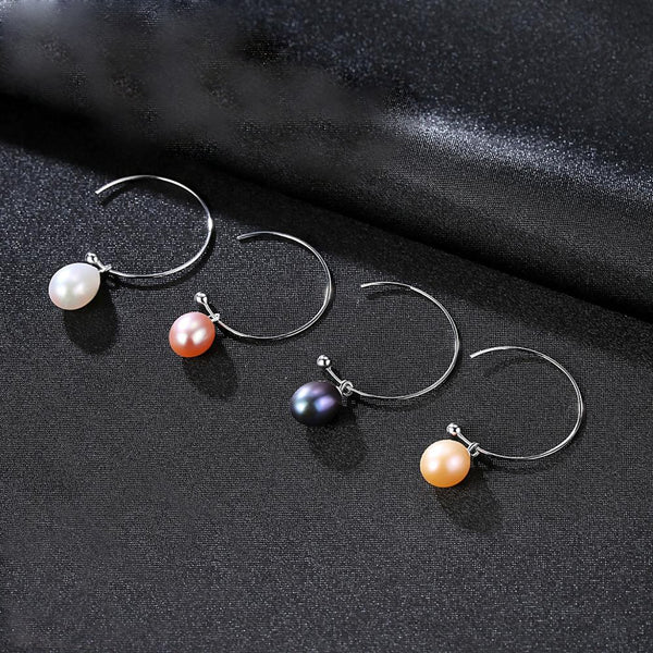 92.5 Sterling Silver Black Pearl Dangle Earrings - Enumu