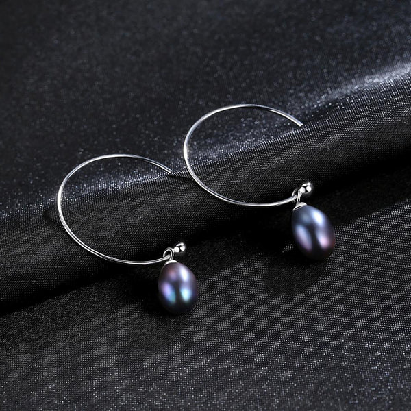92.5 Sterling Silver Black Pearl Dangle Earrings - Enumu