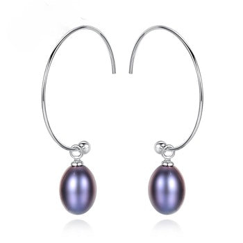 92.5 Sterling Silver Black Pearl Dangle Earrings - Enumu