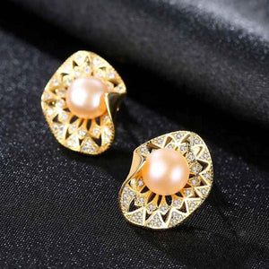 Sterling Silver Designer Pearl Studs - Enumu