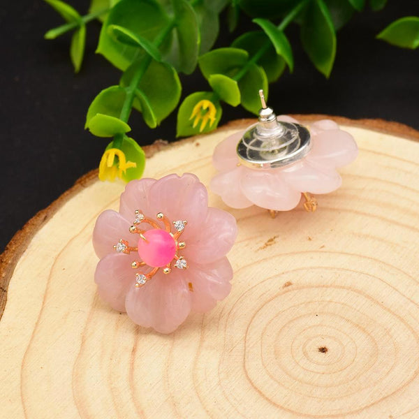 Natural Rose Quartz CZ Sterling Silver Studs/ Earrings - Enumu