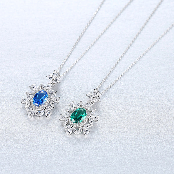 Pure 92.5 Sterling Silver Blue Topaz & CZ Pendant with Chain - Enumu