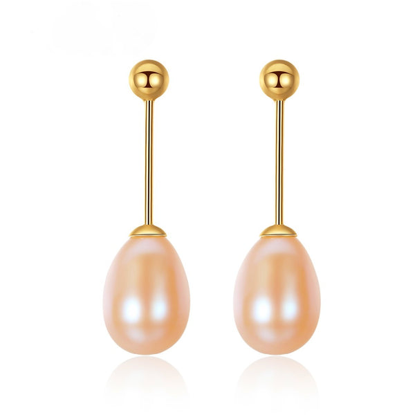 Pure 92.5 Sterling Silver Natural Golden Pearl Dangle Earrings - Enumu