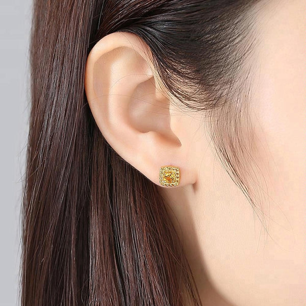 Pure 92.5 Sterling Silver Square Citrine Studs - Enumu