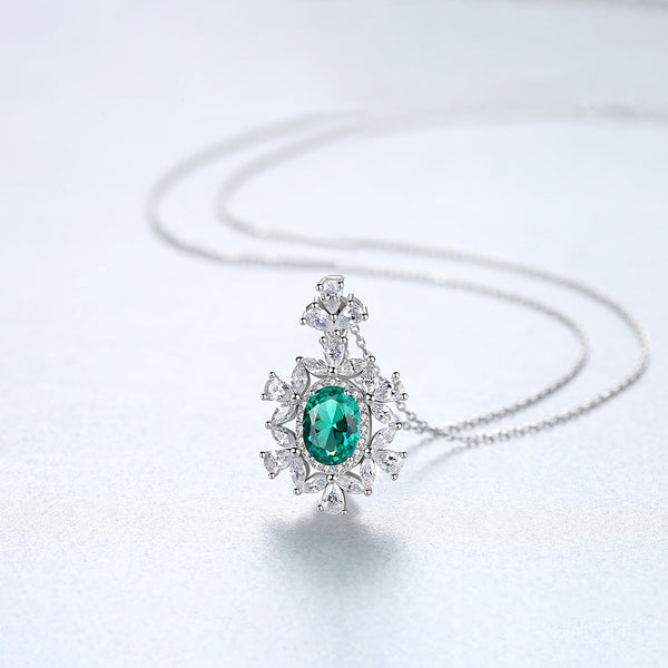 Pure 92.5 Sterling Silver Emerald & CZ Pendant with Chain - Enumu