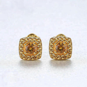 Pure 92.5 Sterling Silver Square Citrine Studs - Enumu