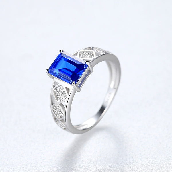 Pure 92.5 Sterling Silver Blue Sapphire Ring - Enumu