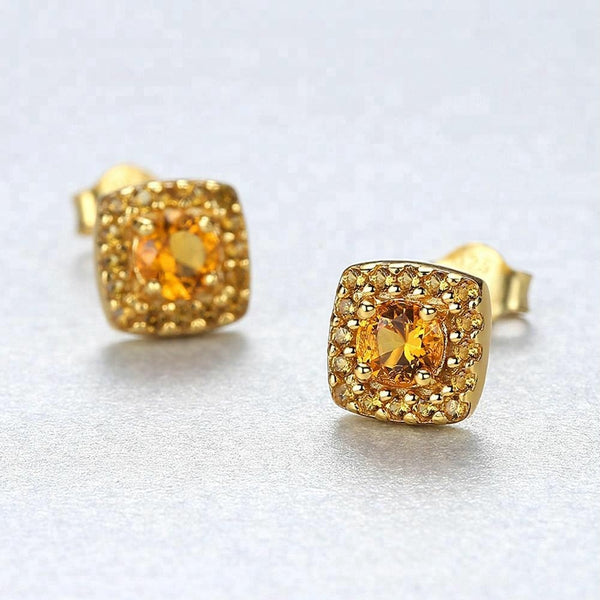 Pure 92.5 Sterling Silver Square Citrine Studs - Enumu