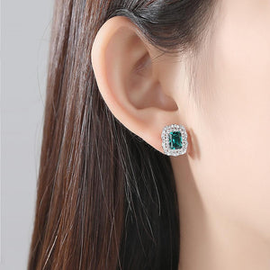 Sterling Silver Emerald and CZ Studs - Enumu