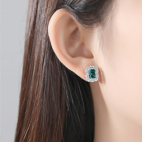 Sterling Silver Emerald and CZ Studs - Enumu