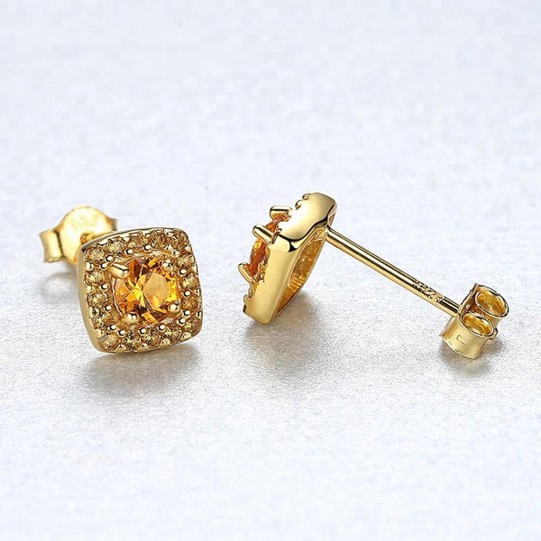 Pure 92.5 Sterling Silver Square Citrine Studs - Enumu