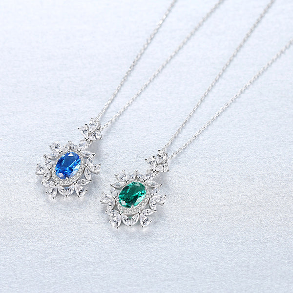 Pure 92.5 Sterling Silver Emerald & CZ Pendant with Chain - Enumu