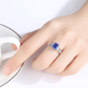 Pure 92.5 Sterling Silver Blue Sapphire Ring - Enumu